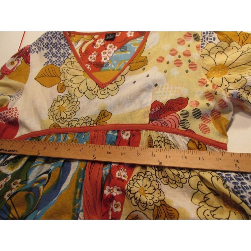 Tunic Top Boho Patchwork Women Large Multicolor Flowy Whimsical Cotton Hippie - Picture 7 of 10